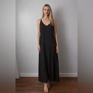 Elegant Black Polka v-neck Dot Maxi Dress